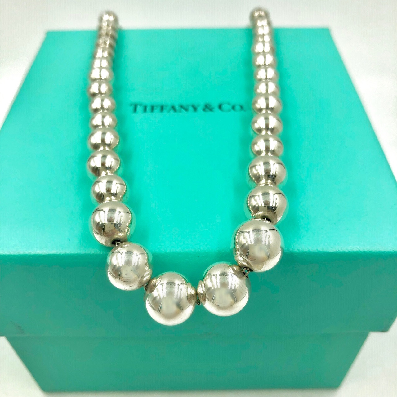 Tiffany Silver Necklace
 Tiffany Sterling Silver Graduated Ball Necklace 803