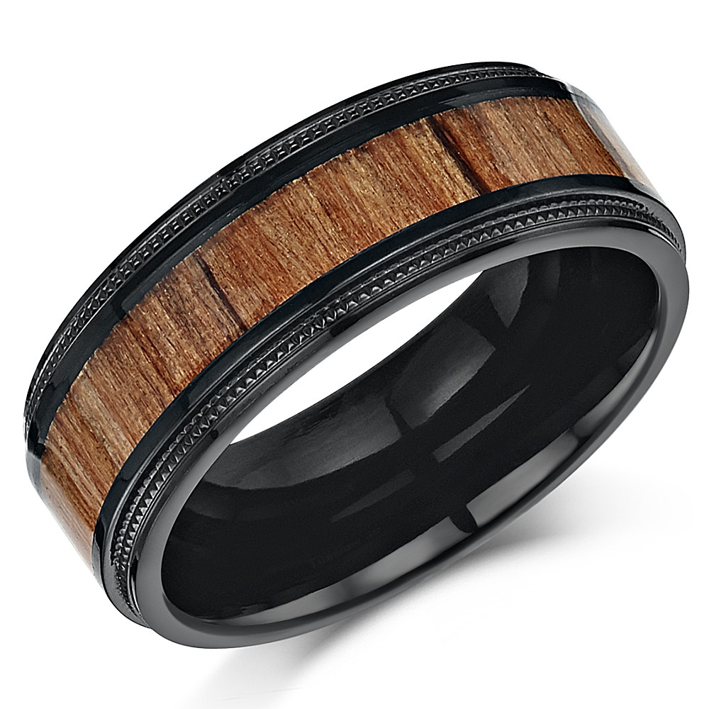 Titanium Wedding Band Sets
 His & Hers Black Titanium Wedding Ring Band Set with Koa