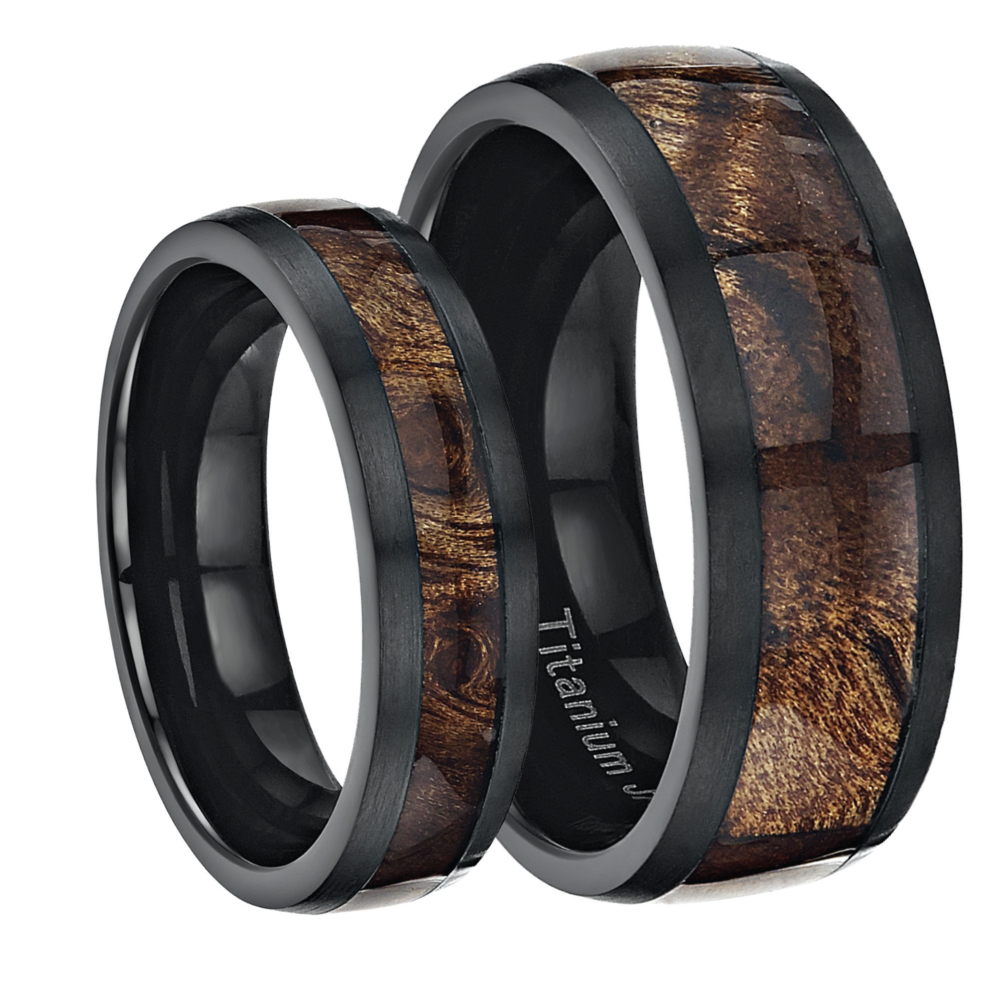 Titanium Wedding Band Sets
 His & Hers Black Titanium Wedding Ring Band Set Inlayed