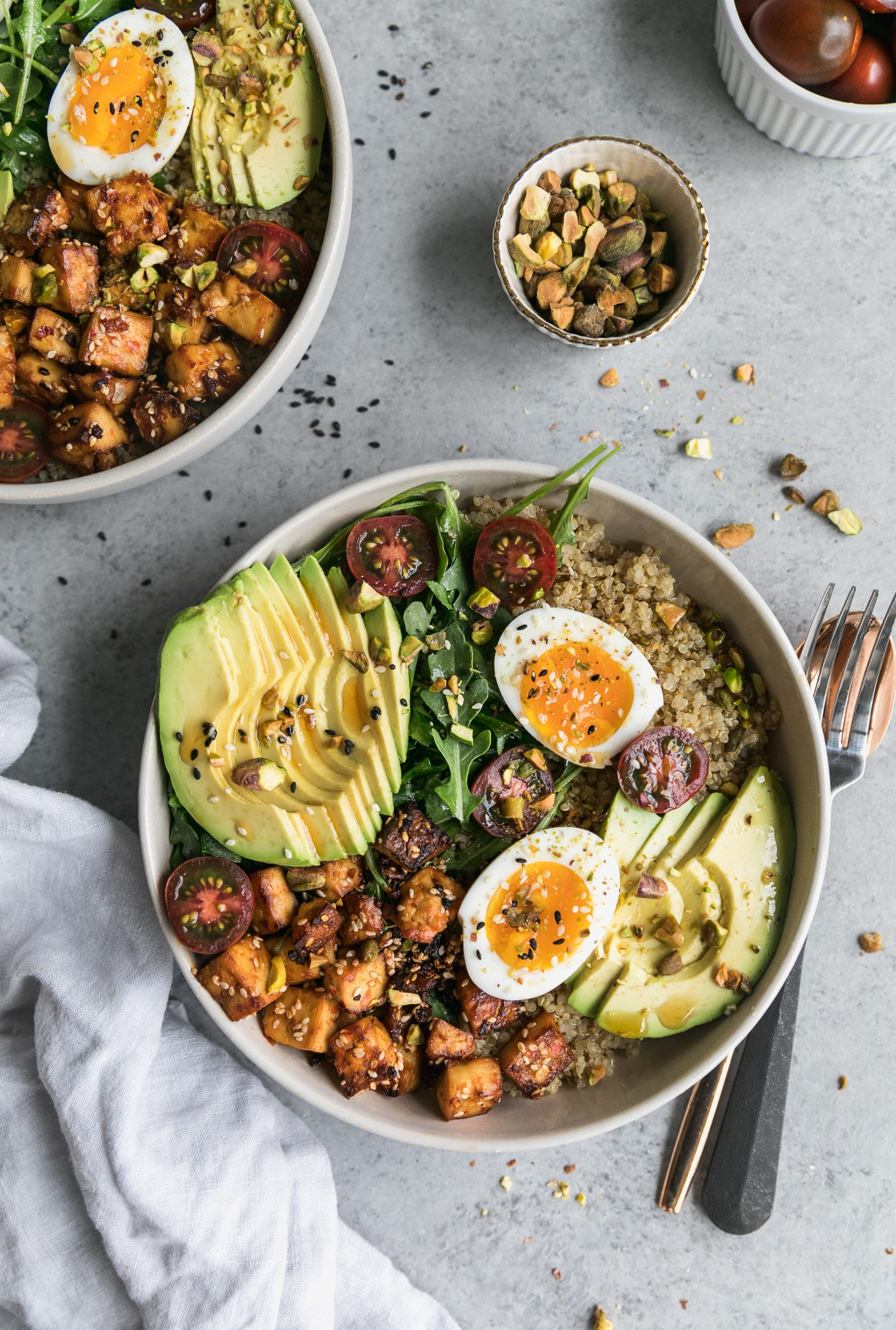 Tofu Quinoa Bowl
 Quinoa Bowls with Sesame Tofu Avocado and Pistachios