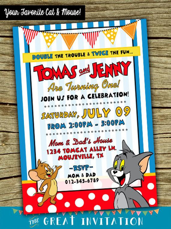Tom And Jerry Birthday Party
 Tom and Jerry Twin Birthday Invitation Joint Birthday