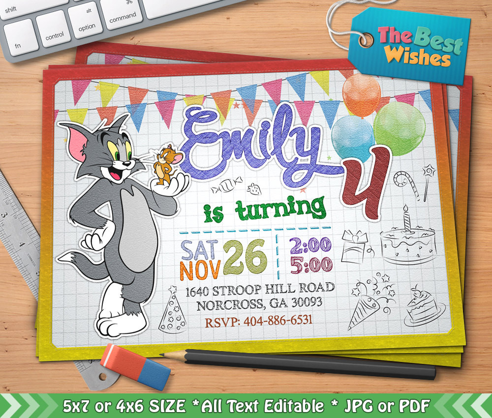 Tom And Jerry Birthday Party
 Tom & Jerry Invitation Tom Jerry Birthday Party Cartoon