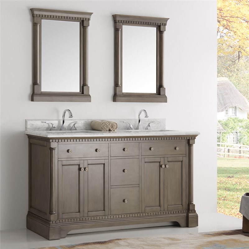 Traditional Bathroom Mirror
 Fresca Kingston 60" Antique Silver Double Sink Traditional