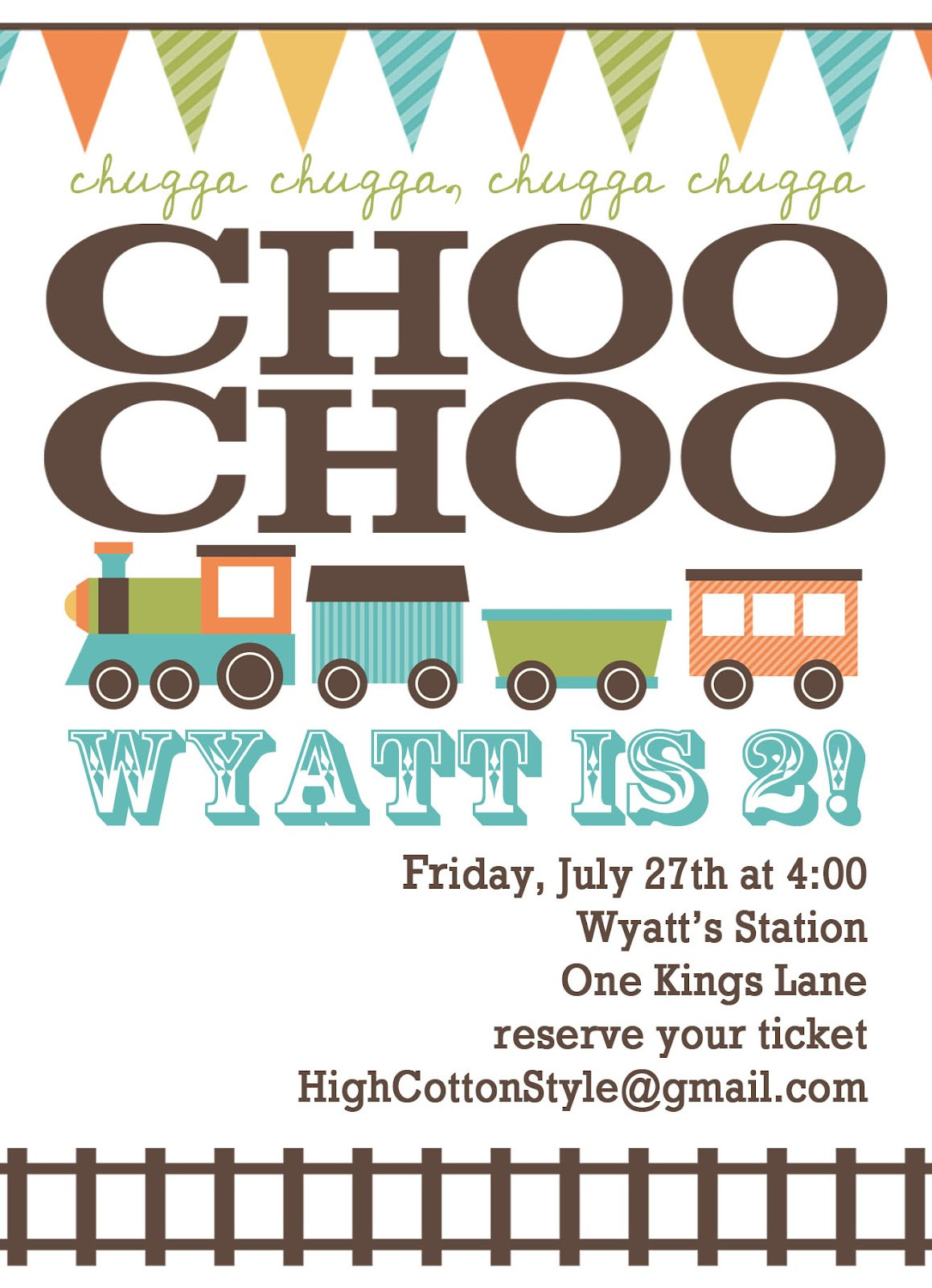 Train Birthday Invitation
 High Cotton Style Custom Train Birthday Party Invitation