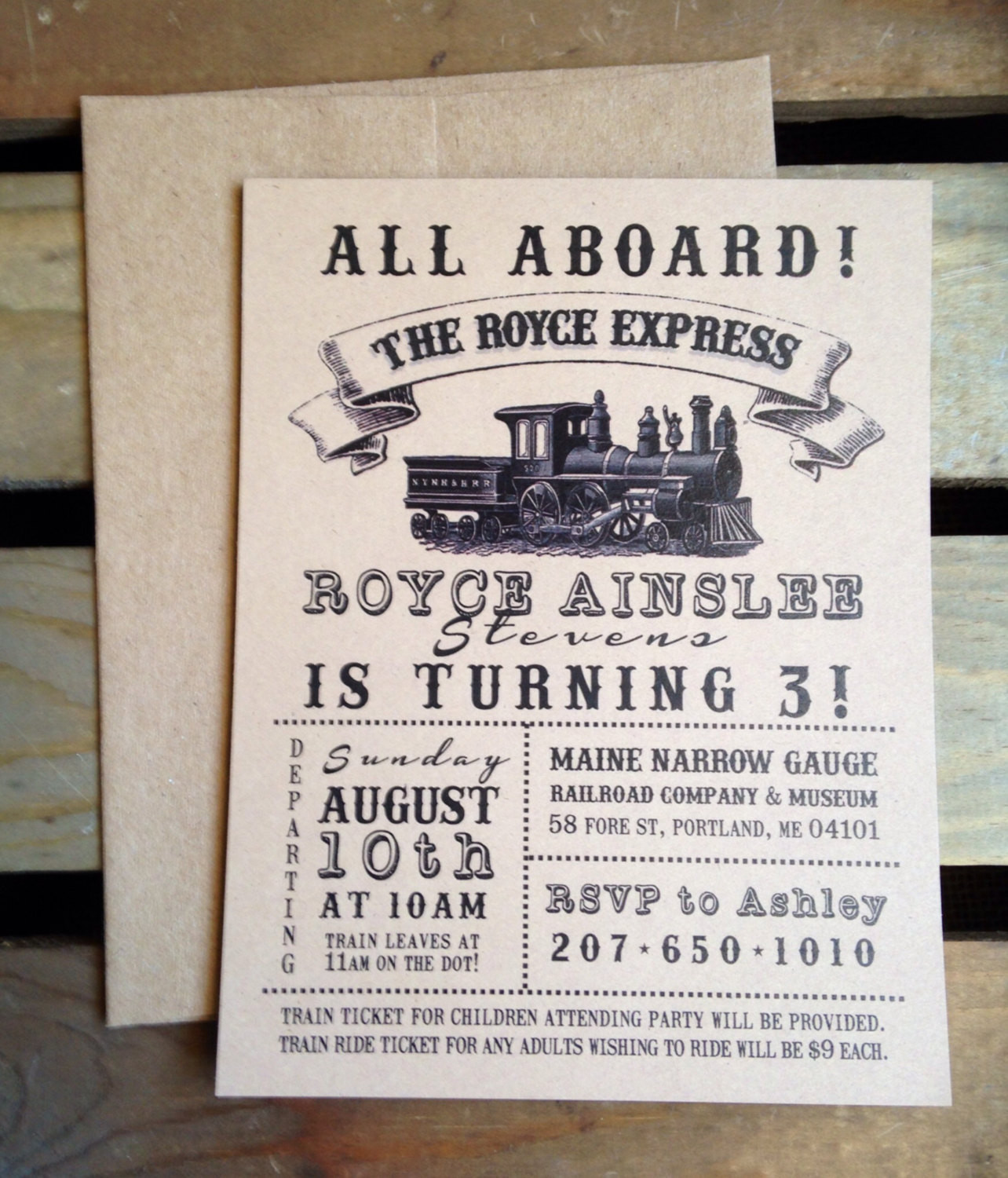 Train Birthday Invitation
 Birthday Invitation VINTAGE Train Party Custom by kandvcrafts