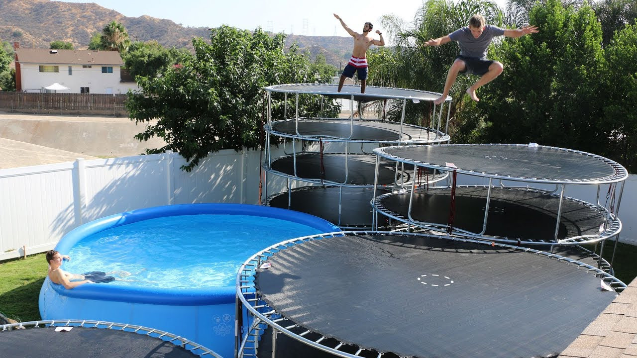 Trampolines For Backyard
 GIANT Trampoline Staircase 10 TRAMPOLINES Epic