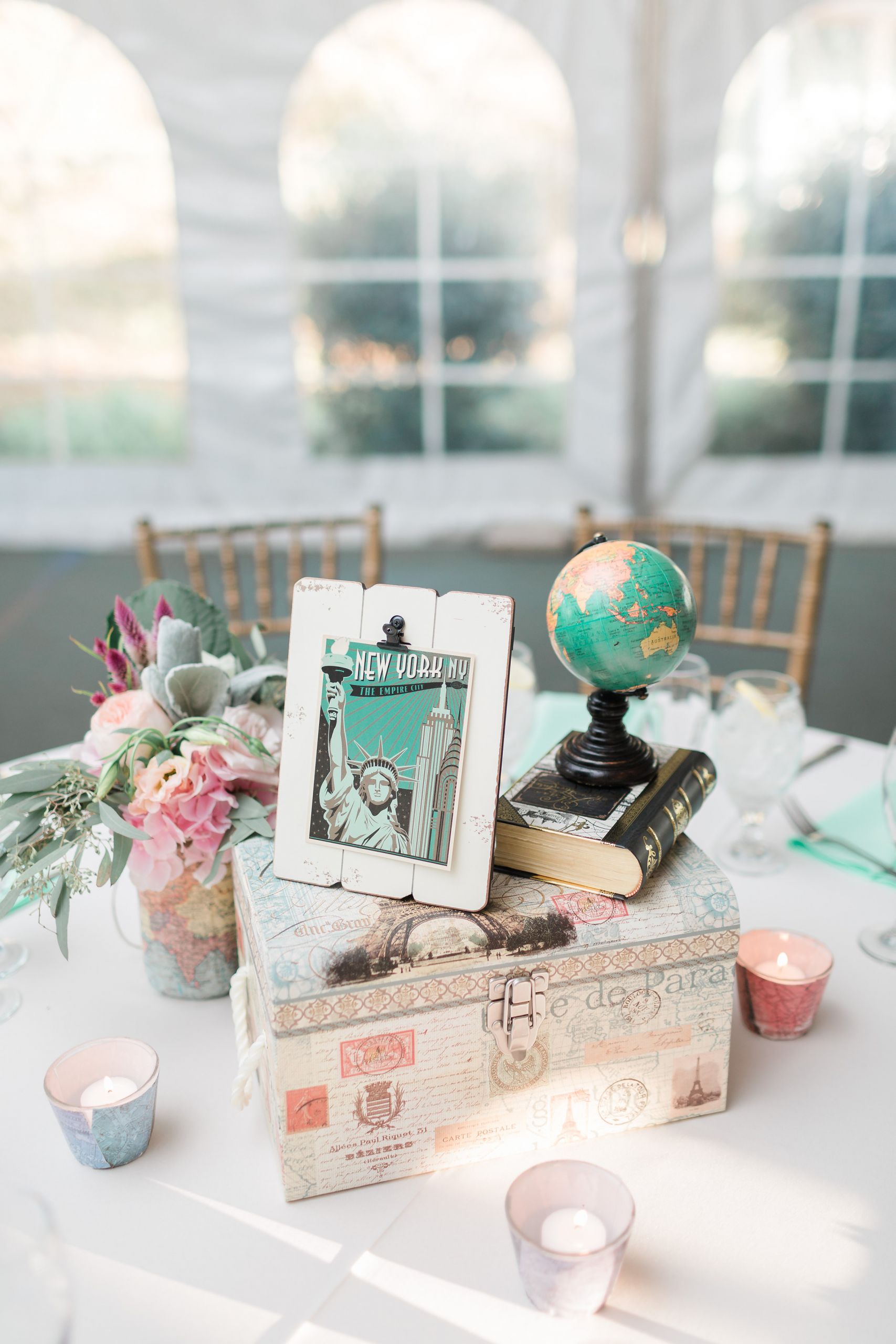 Travel Themed Wedding Centerpieces
 Dreamy Travel themed Wedding at Stone Manor Country Club