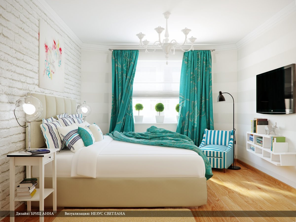 Turquoise Bedroom Walls
 Turquoise white stripe bedroom