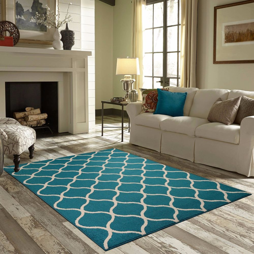 Turquoise Rug Living Room
 New Area Rug Teal Turquoise White Accent Carpet Floor Mat