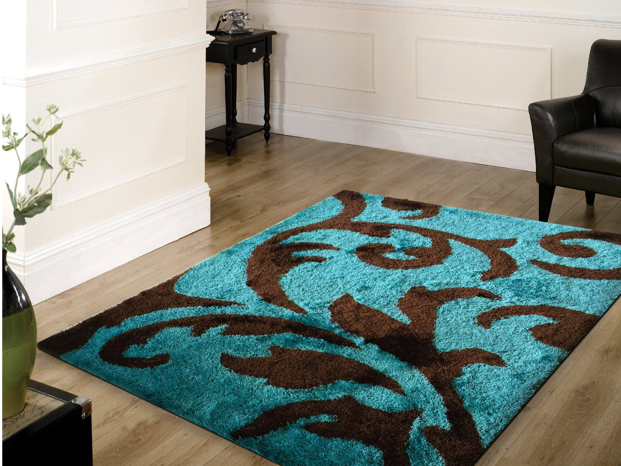 Turquoise Rug Living Room
 Soft Indoor Bedroom Shag Area Rug Brown with Turquoise