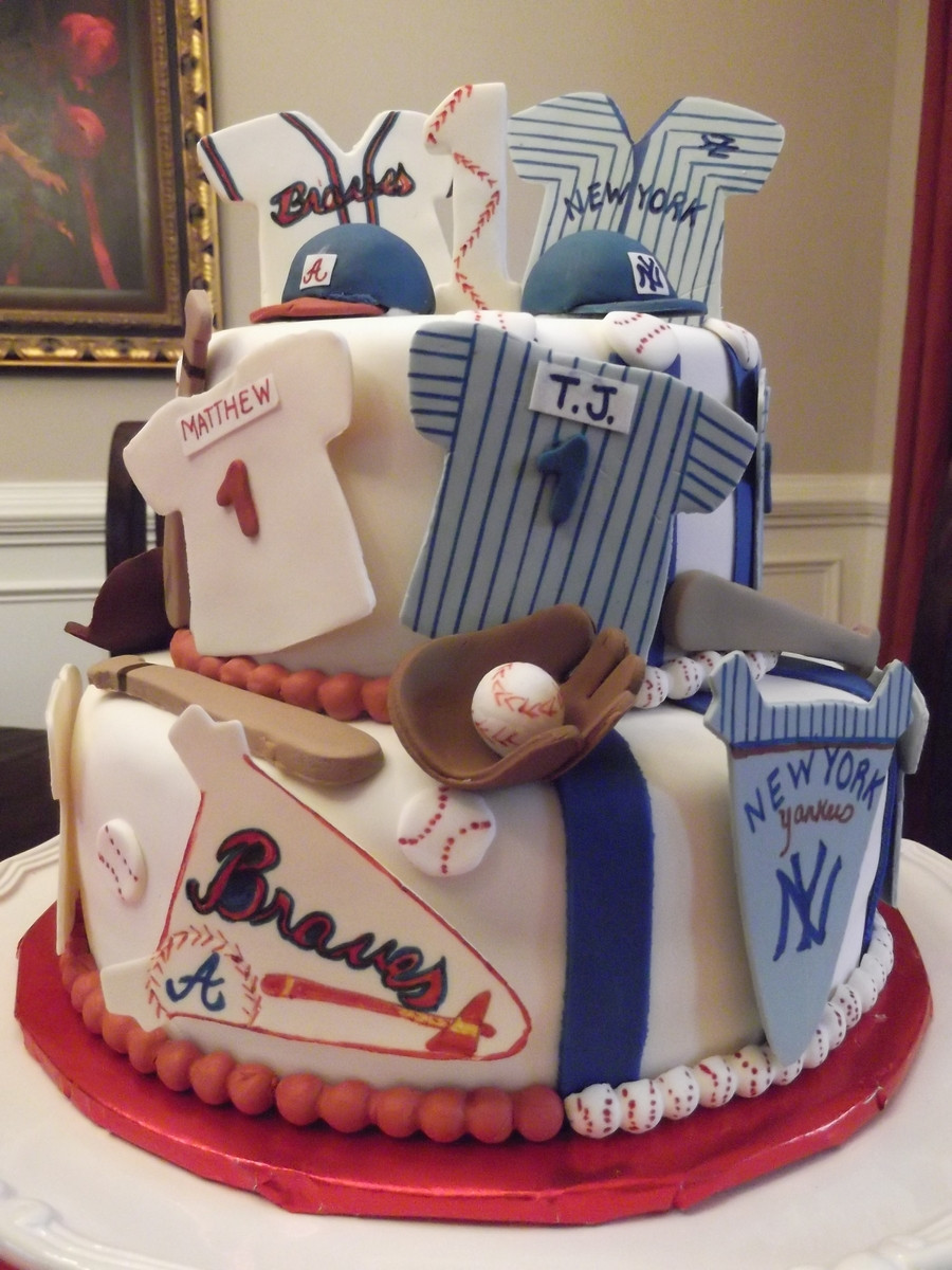 Twin Birthday Cakes
 Yankees Braves Birthday Cake For Twin Boys CakeCentral