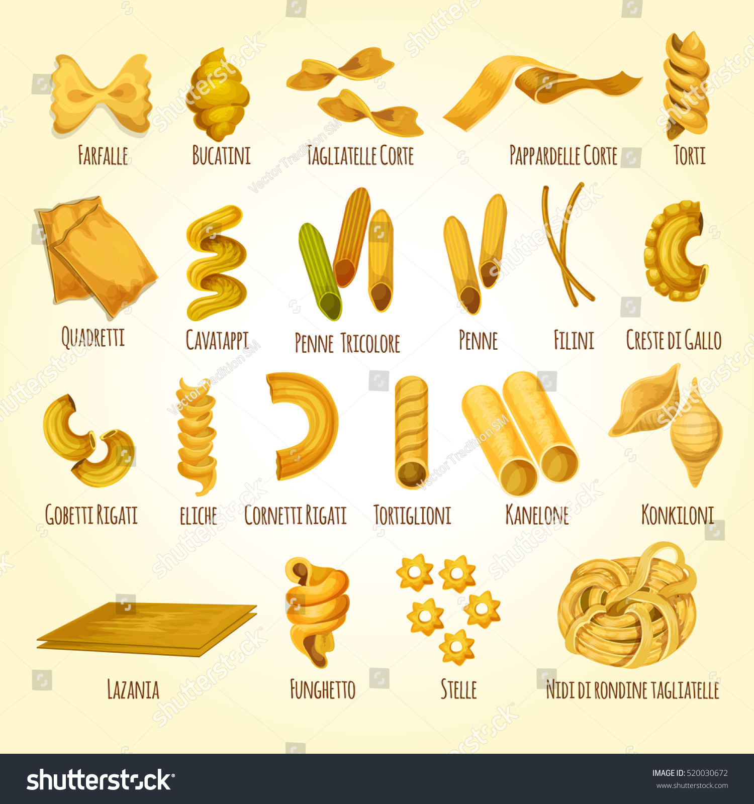 Types Of Italian Noodles
 Italian Pasta Poster Different Types Shapes Stock Vector