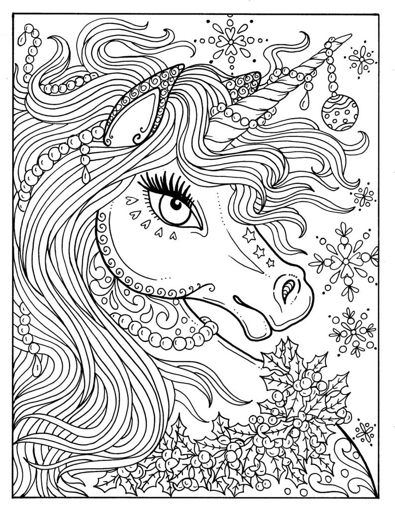 Unicorn Adult Coloring Book
 Unicorn Christmas Coloring Page Adult Color Book Art