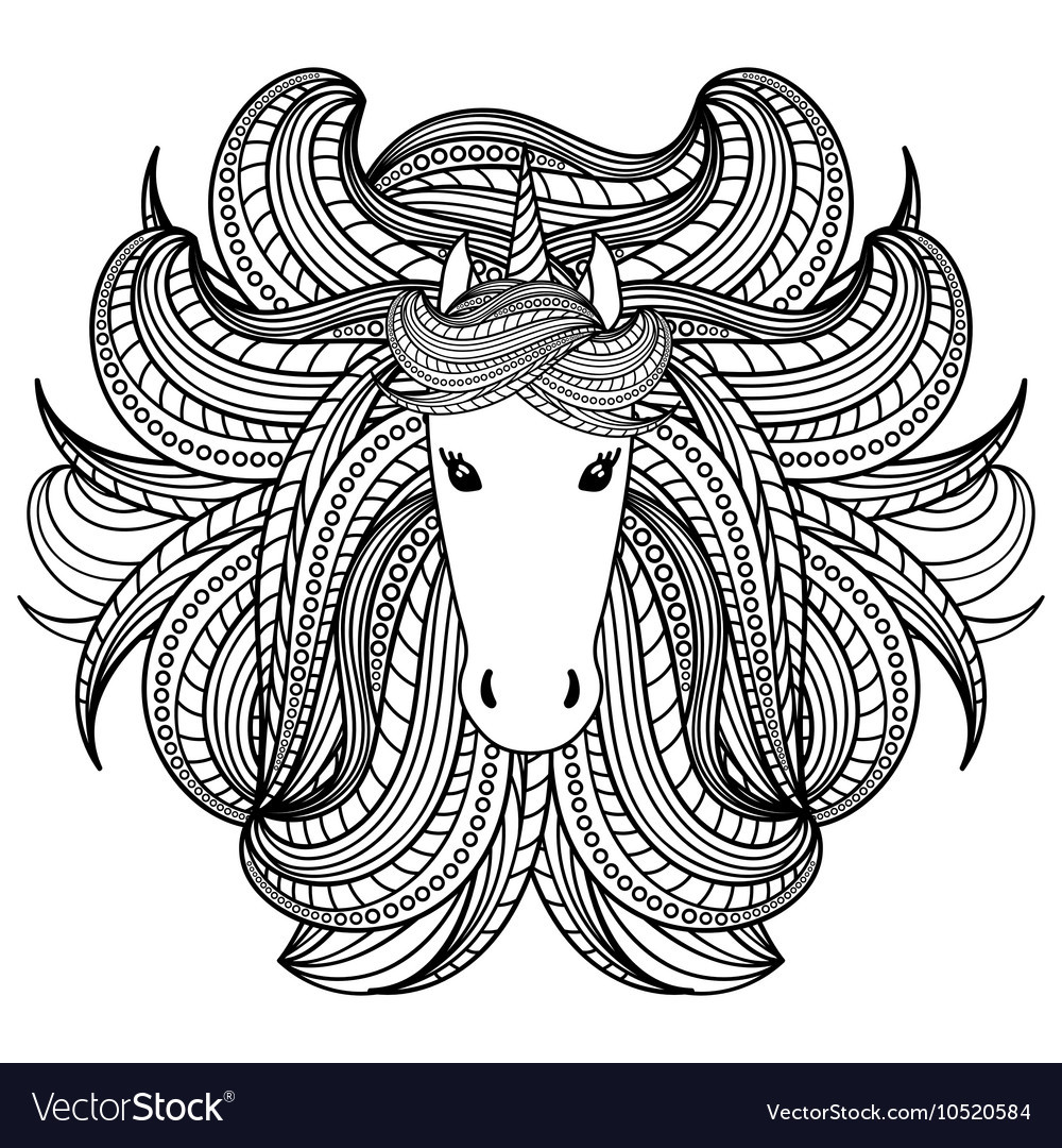 Unicorn Adult Coloring Book
 Adult coloring book page with unicorn wave style Vector Image