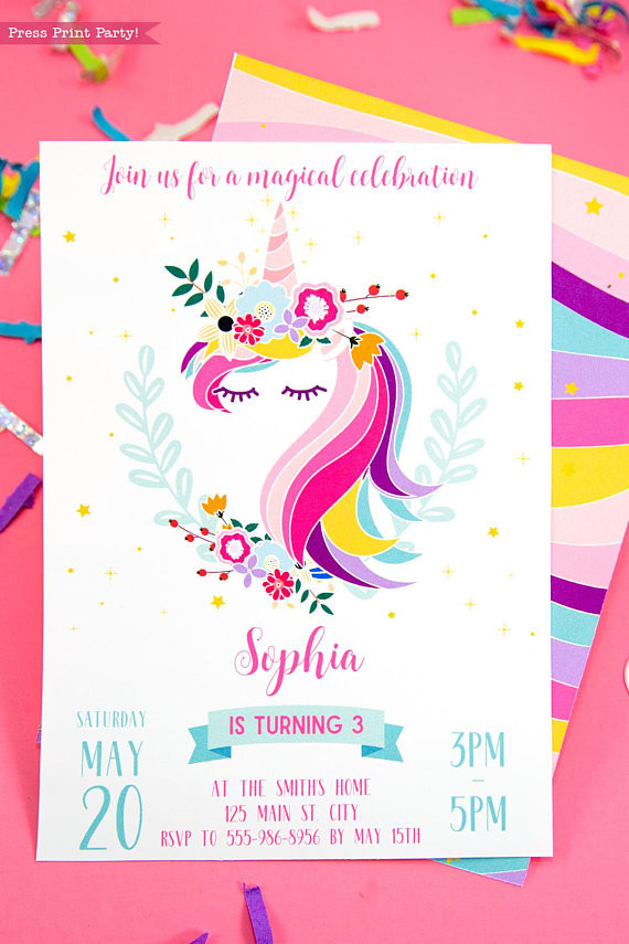 Unicorn Birthday Party Invitations
 Unicorn Party Invitation Printable Press Print Party