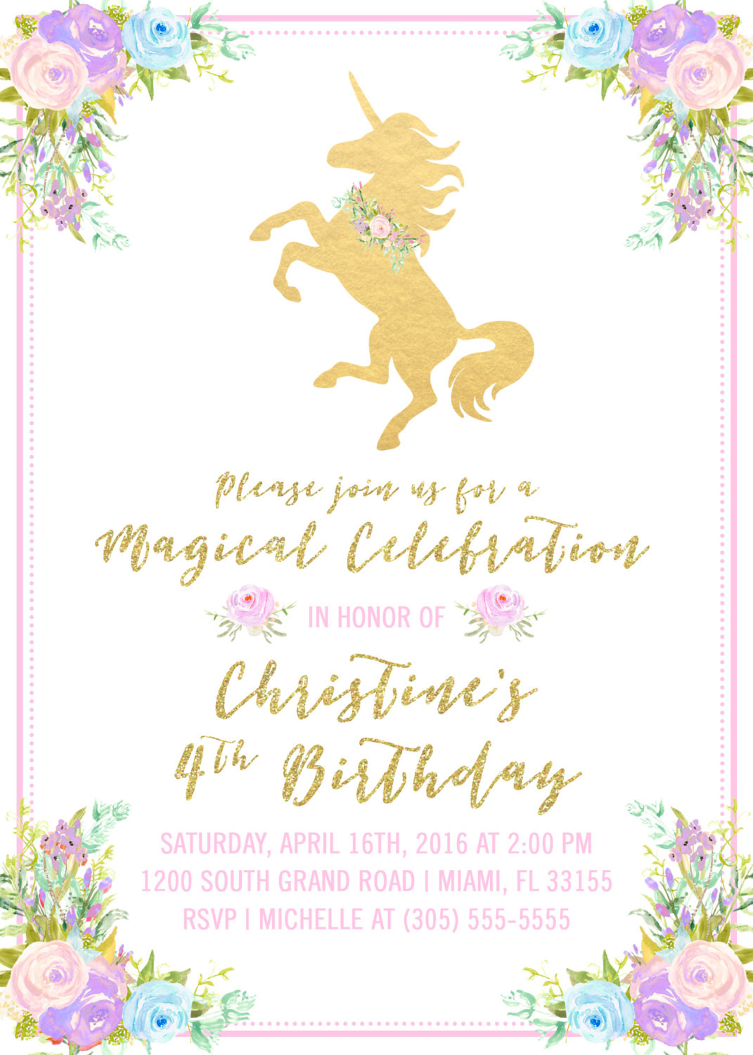 Unicorn Birthday Party Invitations
 Unicorn Invitation Unicorn Birthday Invitation Girl 1st