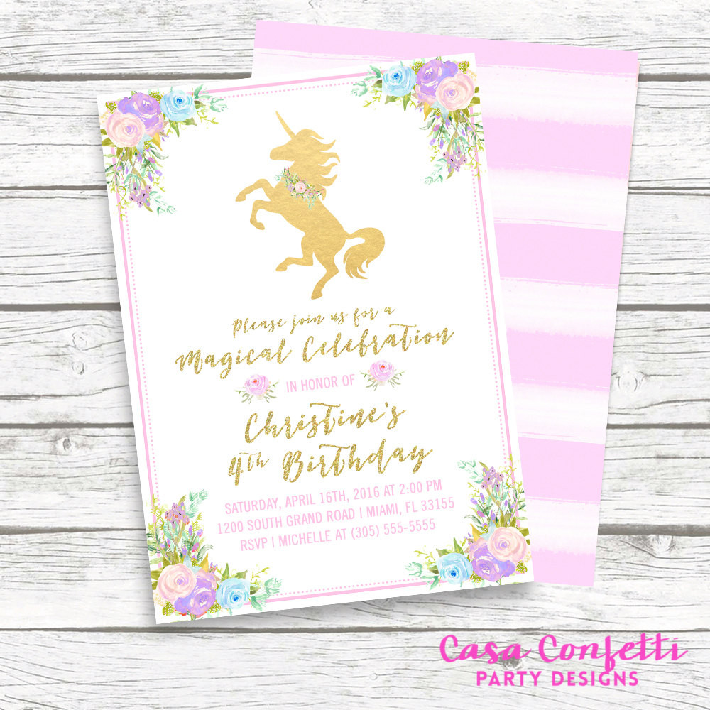 Unicorn Birthday Party Invitations
 Unicorn Invitation Unicorn Birthday Invitation Girl 1st