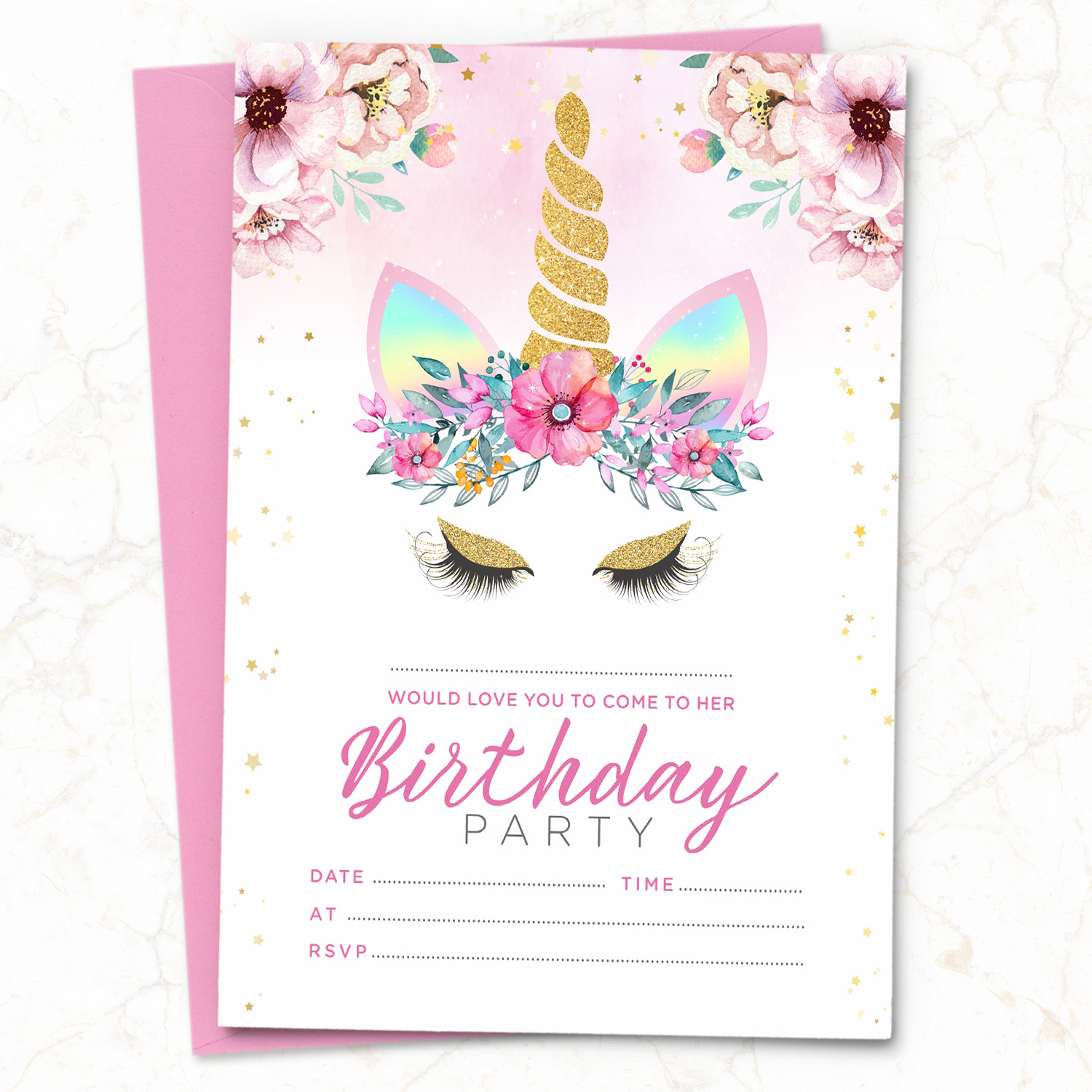 Unicorn Birthday Party Invitations
 10 x Unicorn Birthday Party Invitations Invites Girl