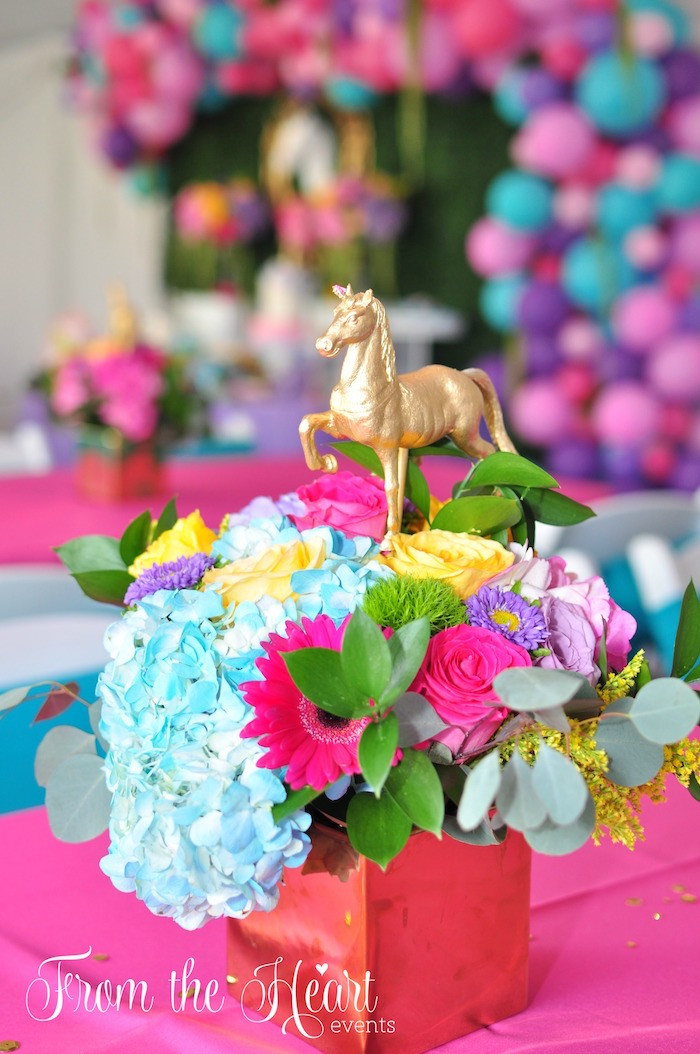 Unicorn Party Centerpiece Ideas
 Kara s Party Ideas Vibrant Unicorn Birthday Party