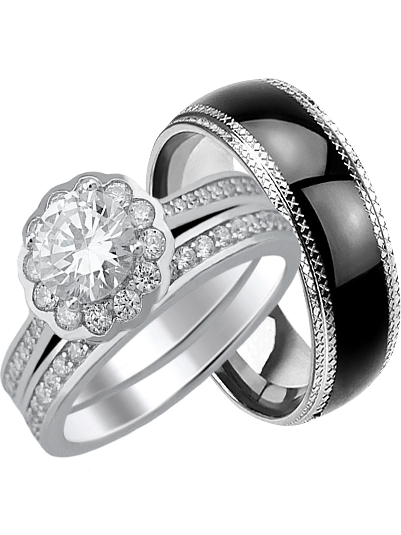 Unique Wedding Ring Sets For Her
 His Hers CZ Wedding Ring Set Unique Matching Wedding Bands