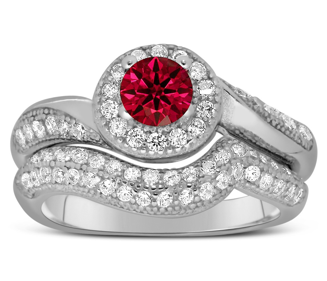 Unique Wedding Ring Sets For Her
 Antique Designer 2 Carat Red Ruby and Diamond Bridal Ring