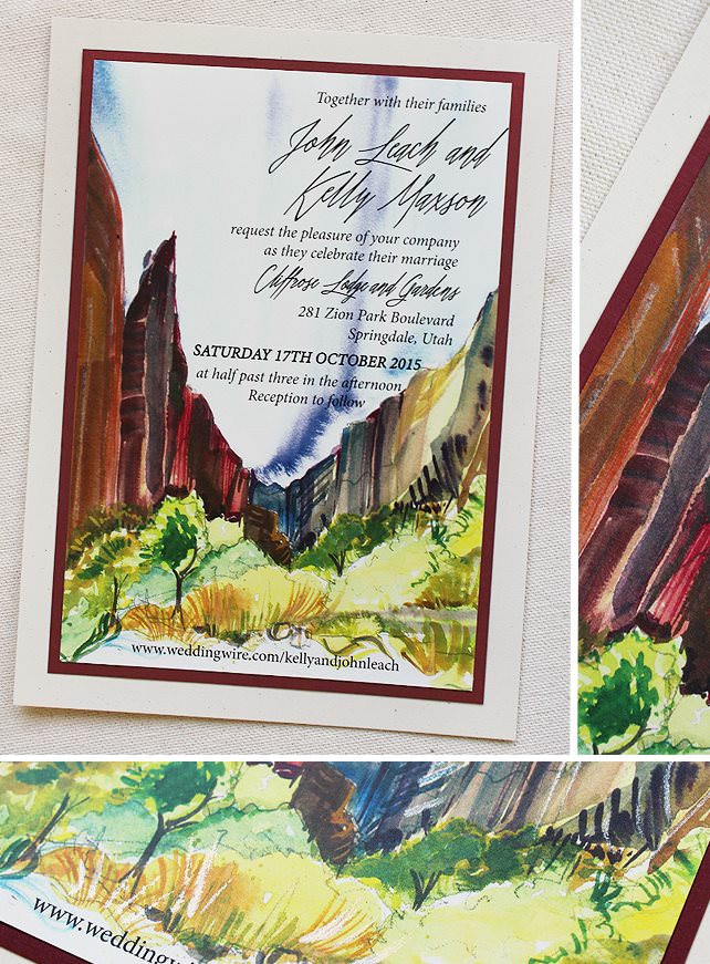 Utah Wedding Invitations
 Kelly M Watercolor Utah Landscape Wedding