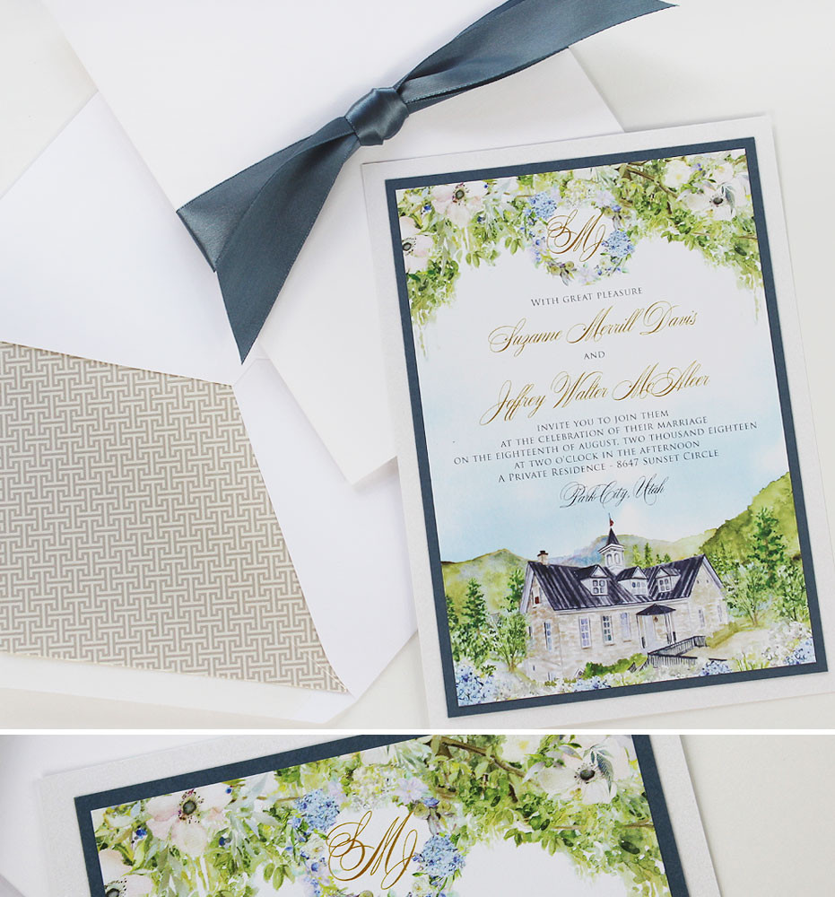 Utah Wedding Invitations
 Suzanne D Blue Hydrangea Wedding Invitations Momental