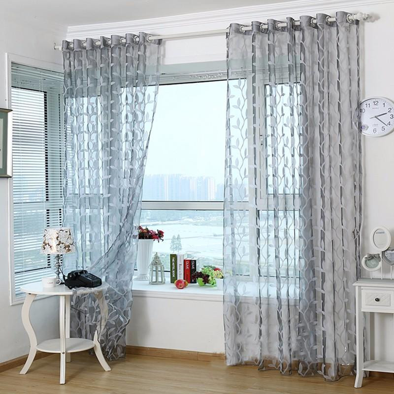 Valance Curtains For Living Room
 3D Tulle Sheer Curtains For Living Room Light Grey Leaves