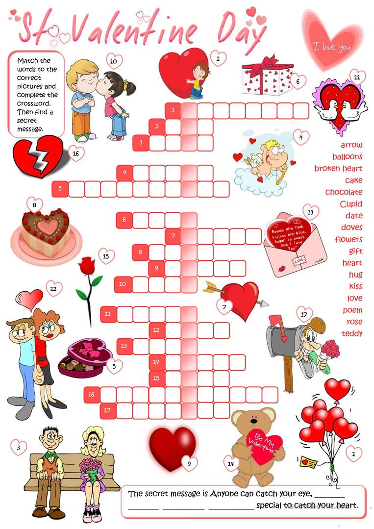 Valentines Day Activities
 St Valentine s Day crossword worksheet Free ESL