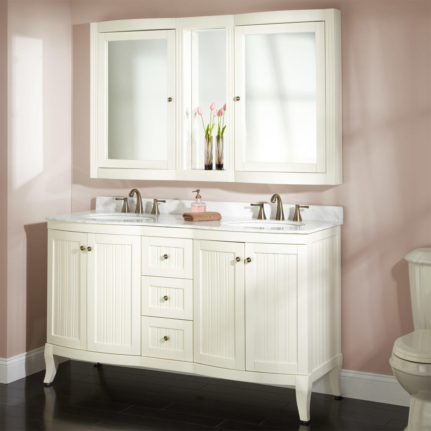 Vanity Cabinets Bathroom
 60" Palmetto Creamy White Double Vanity Set Double Sink
