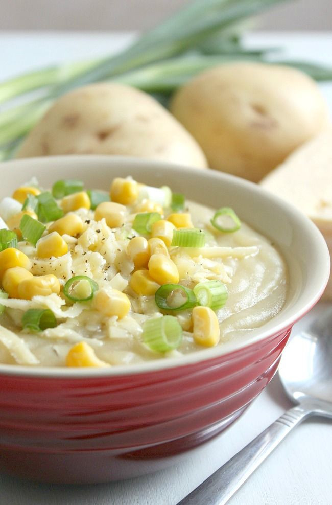 Vegetarian Baked Potato Soup
 Slow cooker loaded baked potato soup – Easy Cheesy