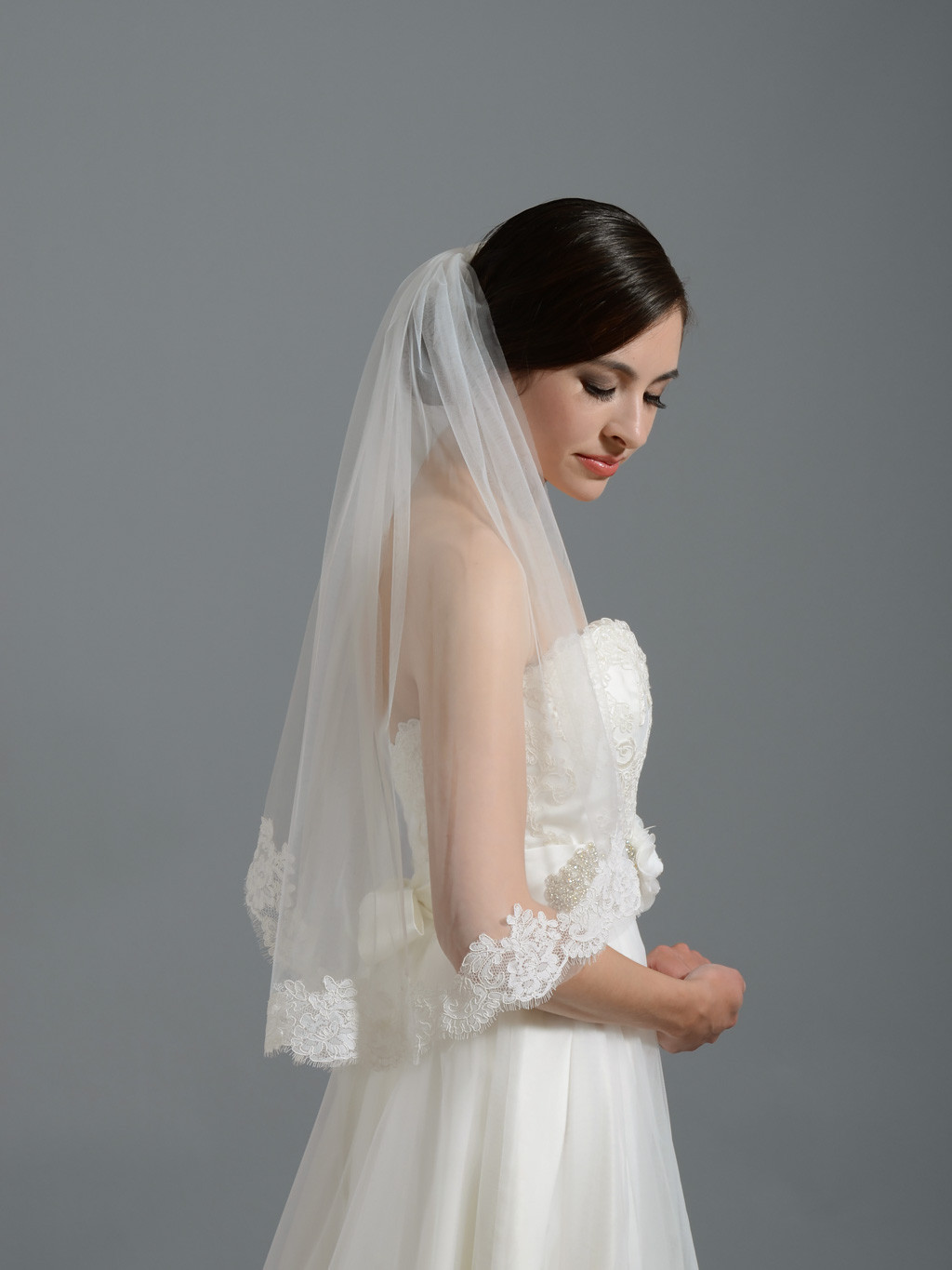 Veils For Wedding
 Ivory short elbow alencon lace wedding veil V050