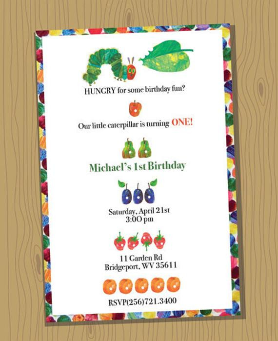 Very Hungry Caterpillar Birthday Invitations
 Items similar to VERY HUNGRY CATERPILLAR custom Birthday