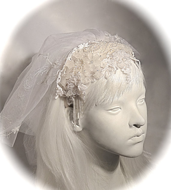 Victorian Wedding Veils
 Victorian Bridal Headpiece & Shoulder Length Veil Juliet