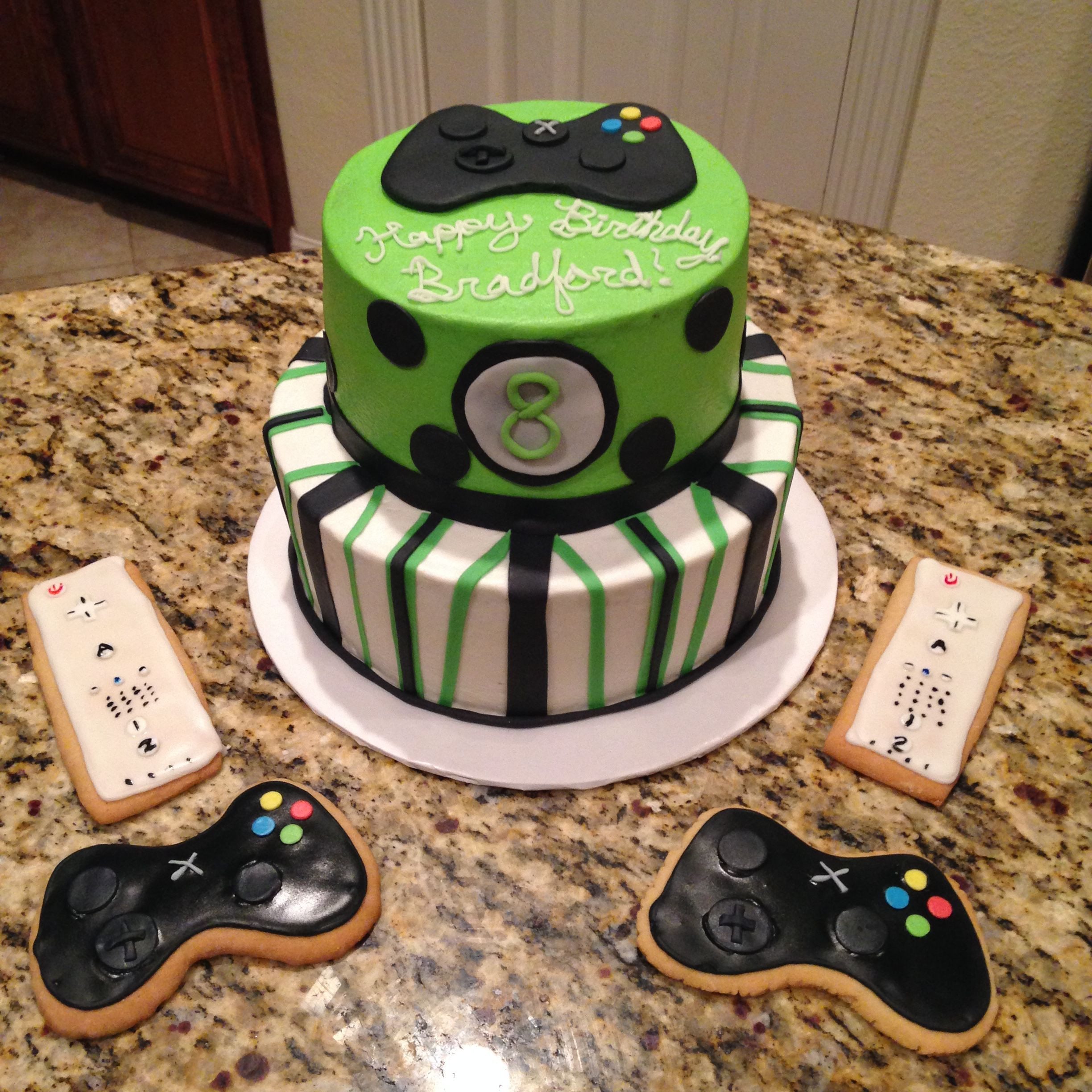 Video Game Birthday Cake
 XBox and Wii chocolate cake with raspberry filling and