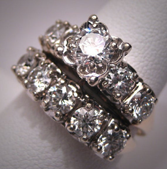 Vintage Wedding Ring Sets
 Items similar to Antique Wedding Ring Set Vintage Diamond