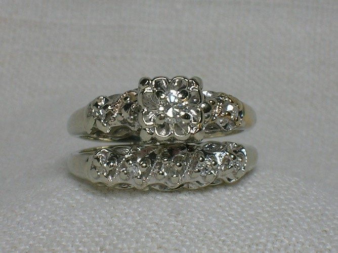 Vintage Wedding Ring Sets
 Vintage Wedding Ring Set Ornate 1940s White Gold Illusion