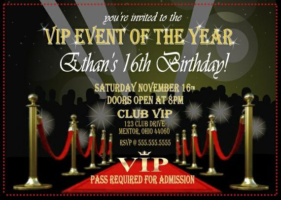 Vip Birthday Invitations
 VIP party Invitation Red Carpet Printable or Printed option