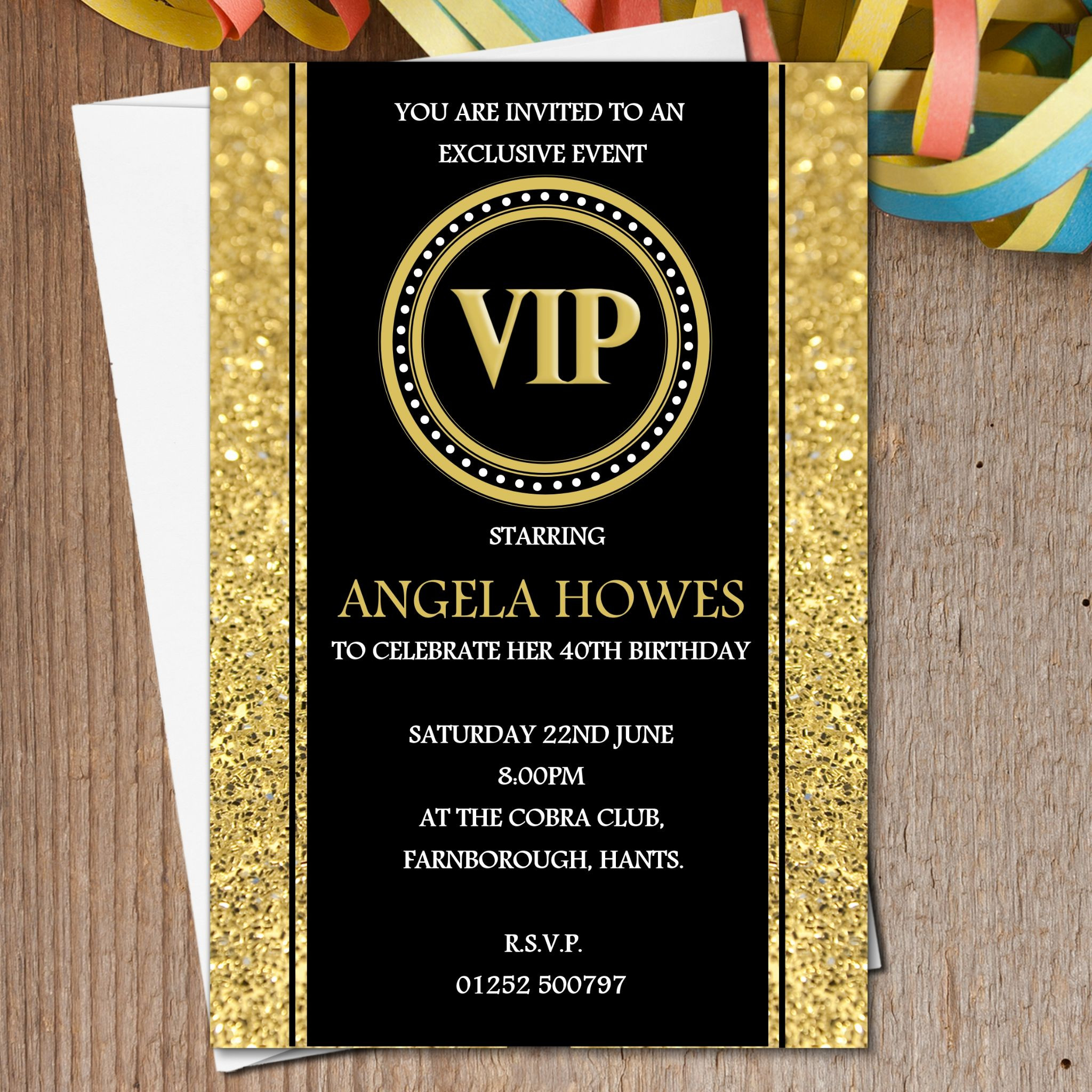 Vip Birthday Invitations
 10 Personalised Black & Gold VIP Birthday Party