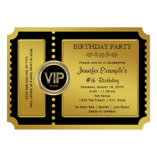 Vip Birthday Invitations
 VIP Golden Ticket Birthday Party Invitation
