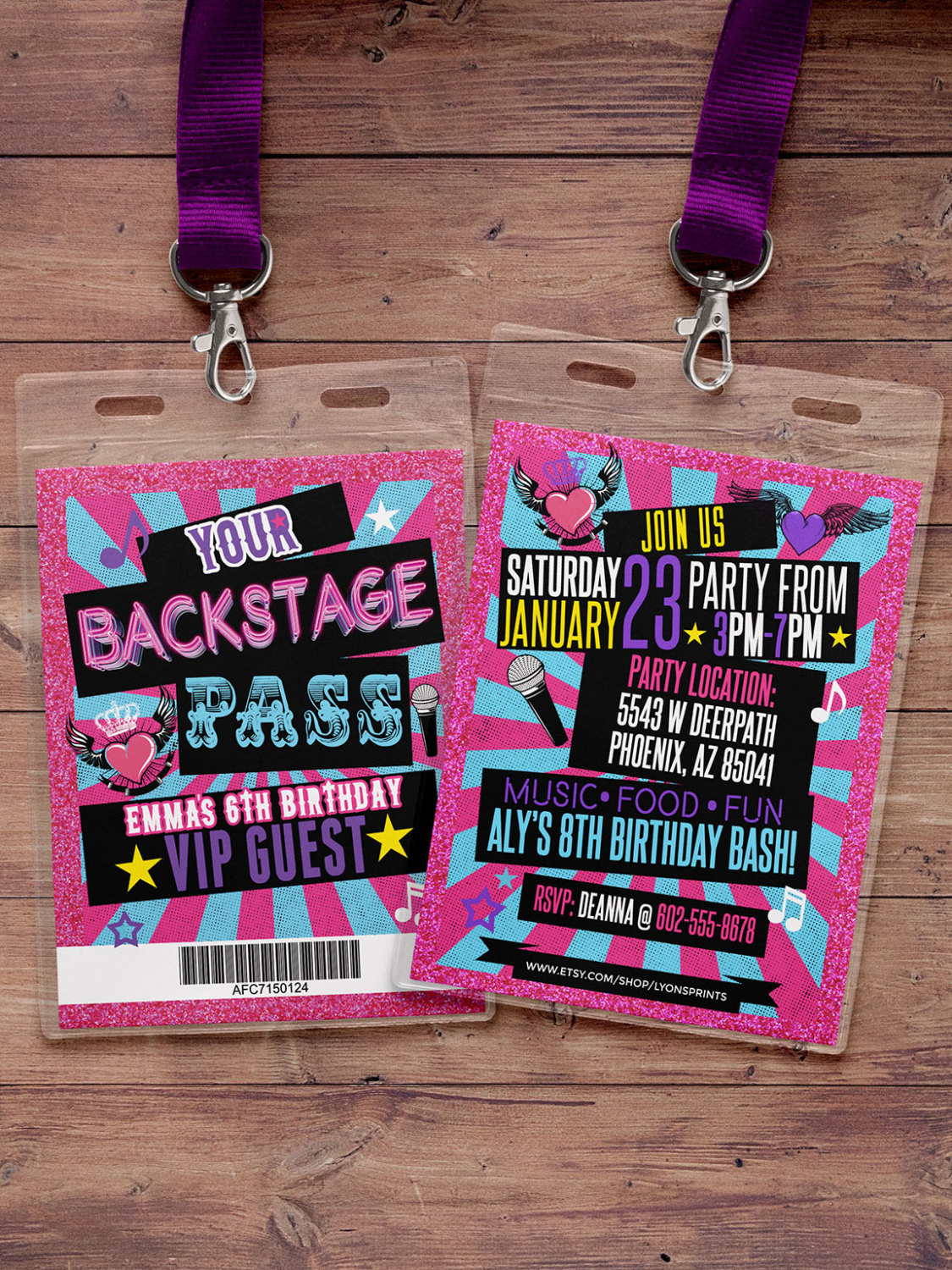 Vip Birthday Invitations
 Retro neon VIP PASS backstage pass Vip invitation