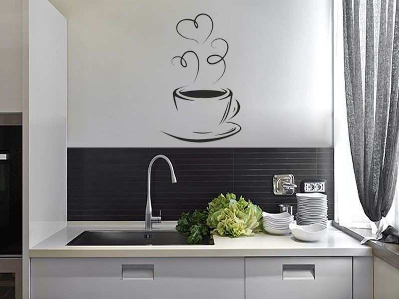 Wall Art Kitchen
 Coffee Cup Silhouette Kitchen Wall Sticker Modern Decal