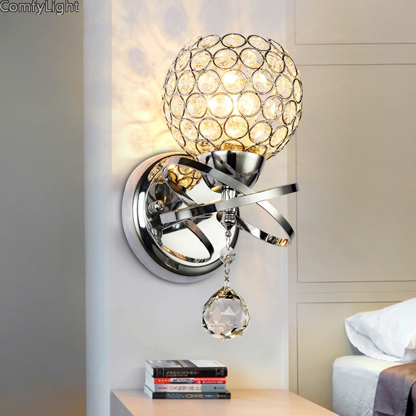 Wall Mounted Lamps For Bedroom
 LED Luxury Crystal golden silver wall lamp Bedroom Wall