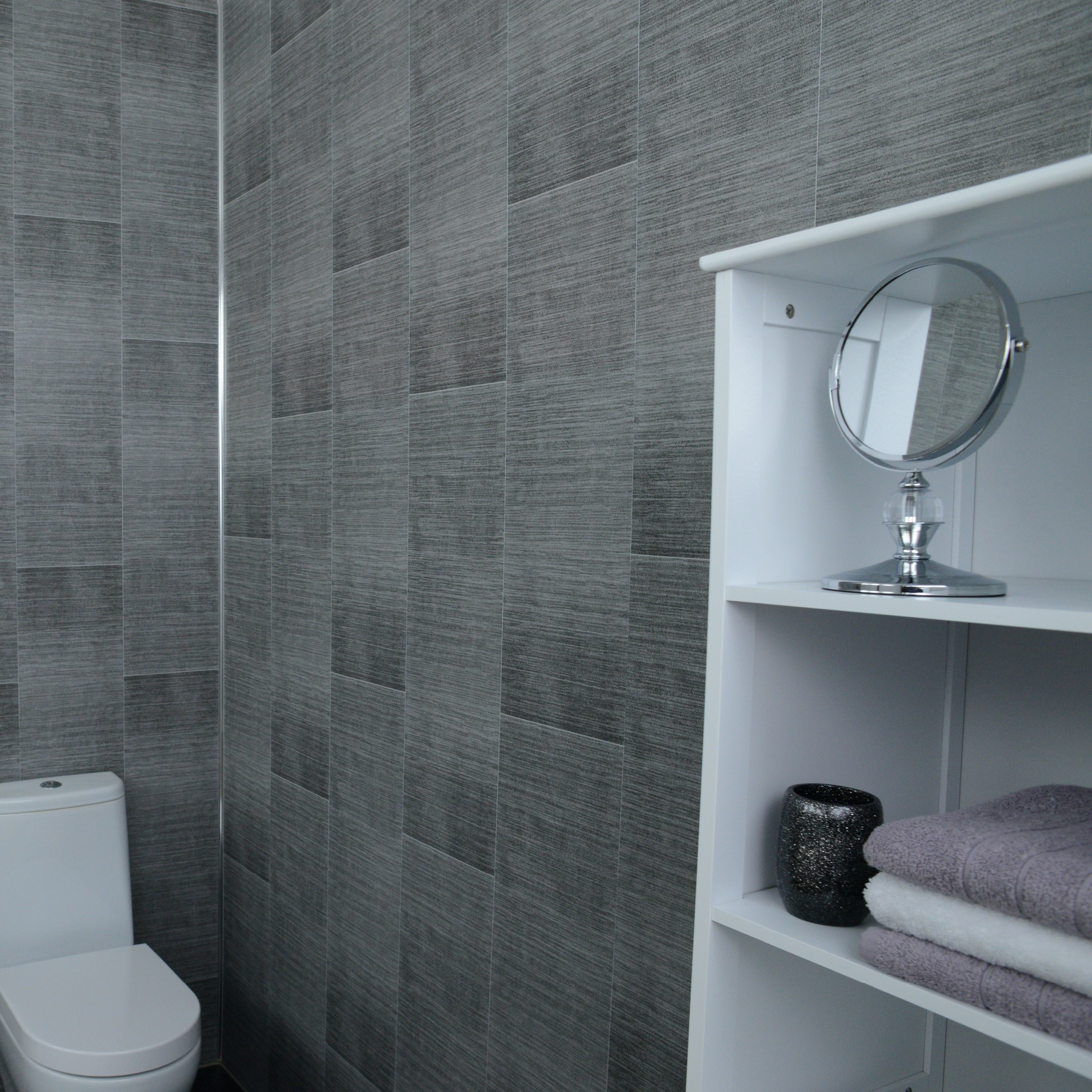 Wallboard For Bathroom
 Grey Brushed Tile Effect Bathroom Cladding & Light Grey