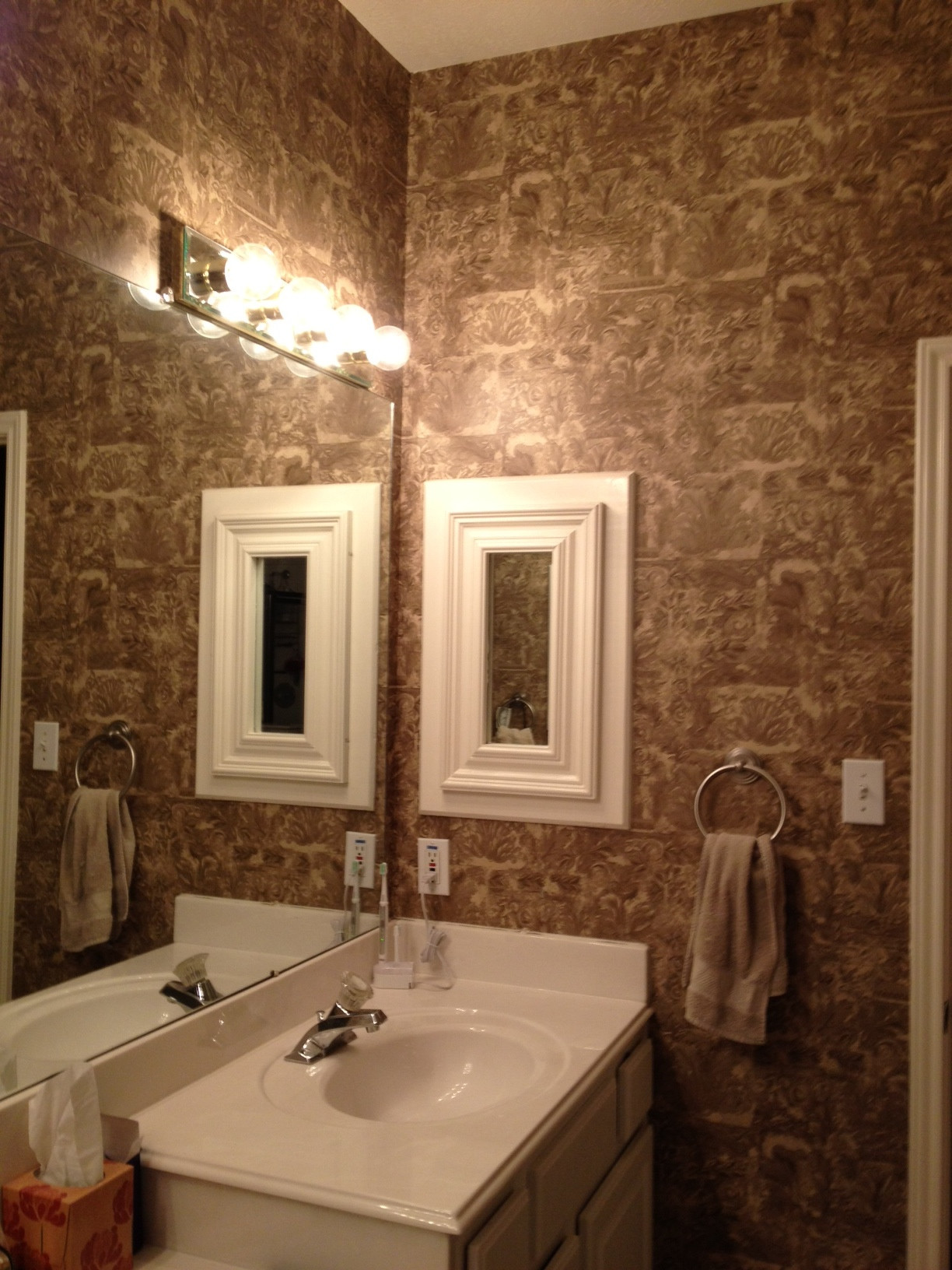 Wallpaper In Bathroom
 Master bathroom wallpaper HELP vinyl paint sand color