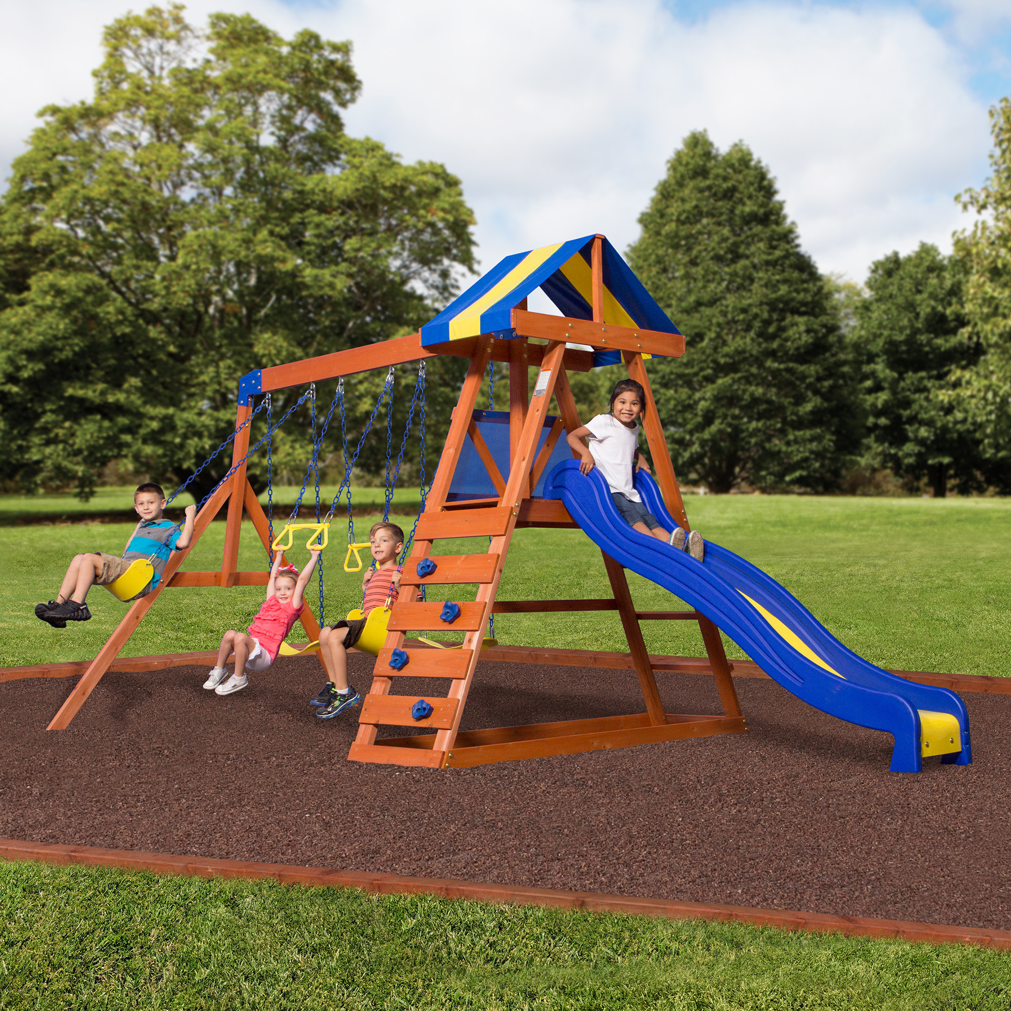 Walmart Backyard Discovery Swing Set
 Backyard Discovery Dayton Cedar Wooden Swing Set Walmart