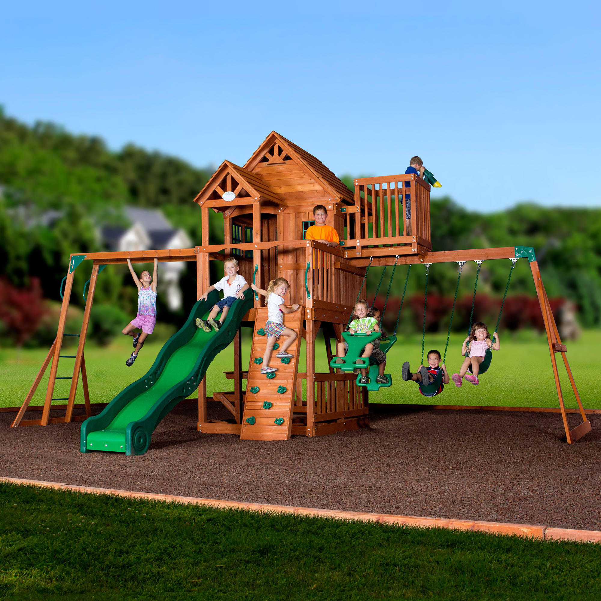 Walmart Backyard Discovery Swing Set
 Backyard Discovery Skyfort II Wooden Cedar Swing Set