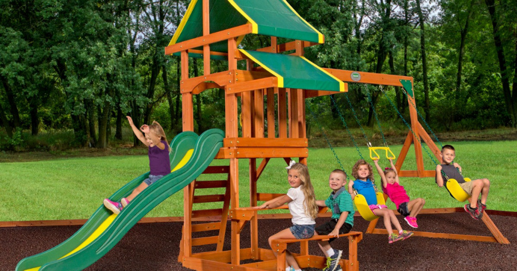 Walmart Backyard Discovery Swing Set
 Up to f KidKraft & Backyard Discovery Wooden Swing