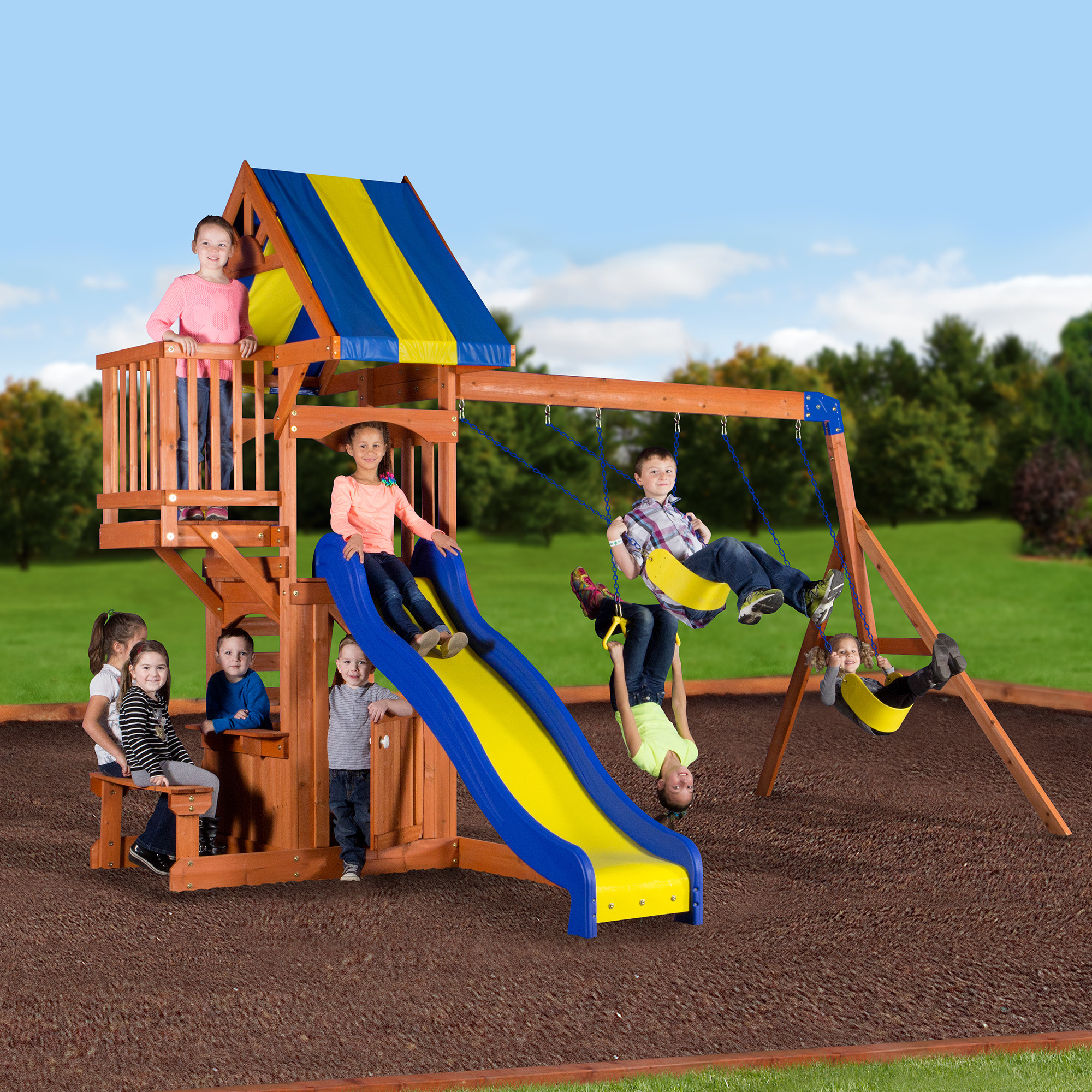 Walmart Backyard Discovery Swing Set
 Backyard Discovery Peninsula Wooden Swing Set Walmart