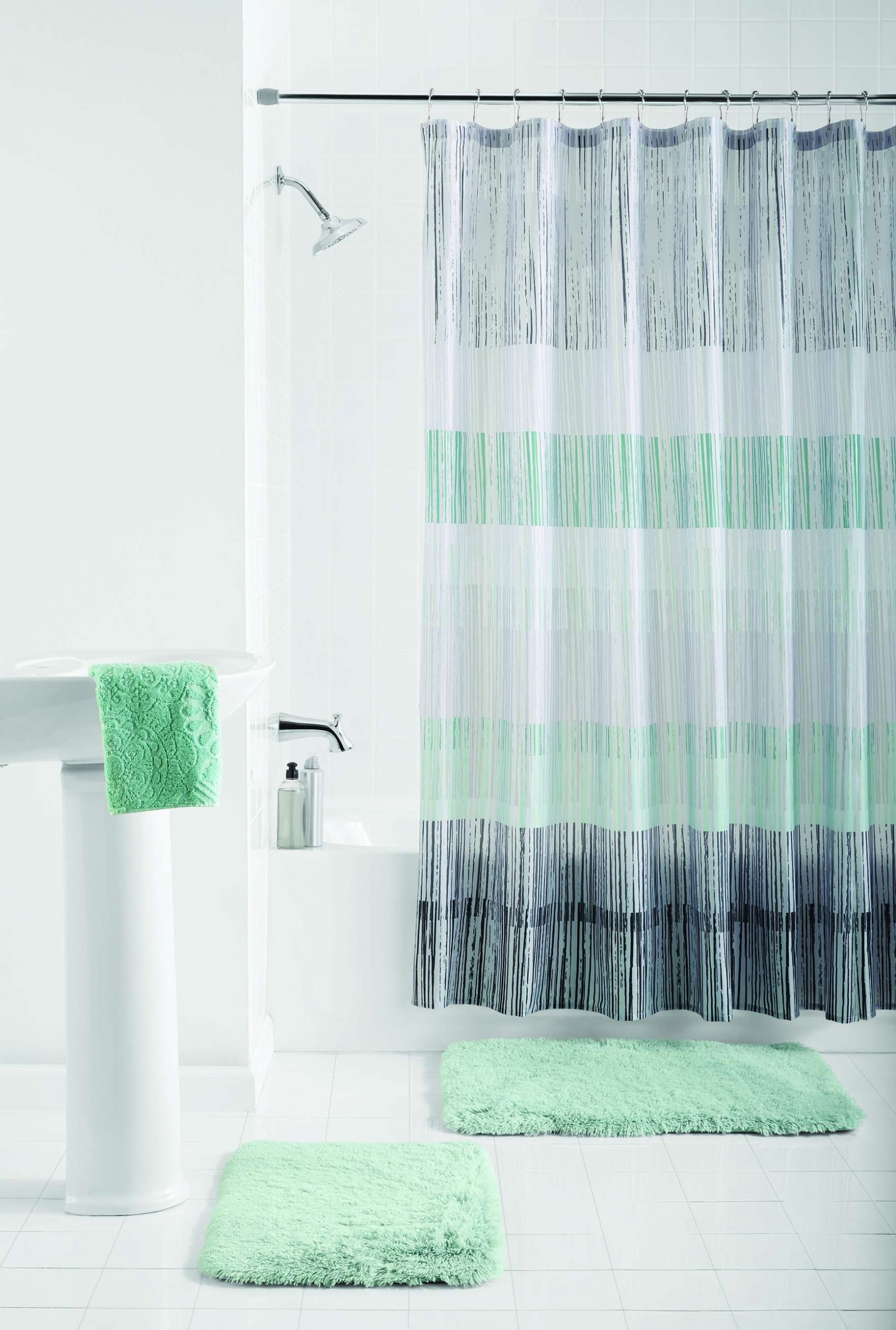 Walmart Bathroom Shower Curtain Sets
 Mainstays Jordan Striped 15 Piece Shower Curtain Bath Set